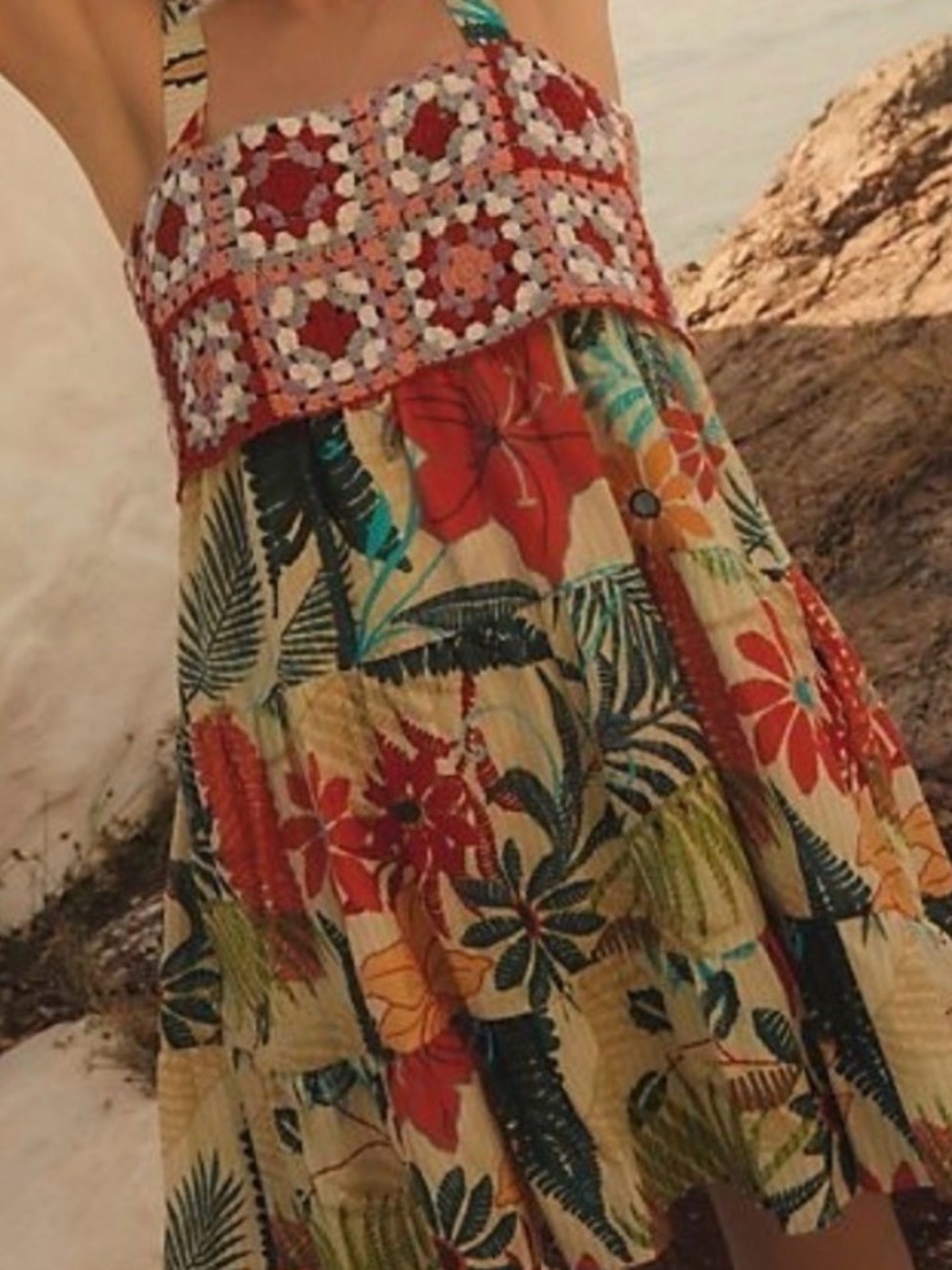FARM Rio Tropical Granny Square Mini Dress